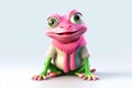 illustration of a cute funny frog in a pink sweater isolated on a white background. Generative AI.