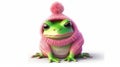 illustration of a cute funny frog in a pink sweater isolated on a white background. Generative AI. Panoramic horizontal