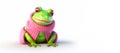 illustration of a cute funny frog in a pink sweater isolated on a white background. Generative AI. Panoramic horizontal