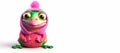 illustration of a cute funny frog in a pink sweater isolated on a white background. Generative AI. Panoramic horizontal