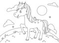 Illustration of a cute funny horse vector coloring page contour clipart Royalty Free Stock Photo