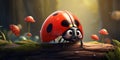 Illustration of a cute funny ladybug, cartoon. Generative AI Royalty Free Stock Photo