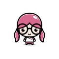 Cute girl cartoon character being a geek wearing glasses