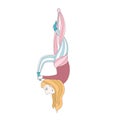 Illustration of a cute girl doing aerial yoga