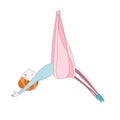Illustration of a cute girl doing aerial yoga