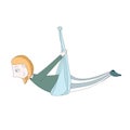 Illustration of a cute girl doing aerial yoga. flying yoga