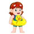 Cute girl with duck flotation ring Royalty Free Stock Photo