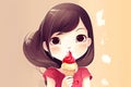 Illustration of a cute girl eating ice cream. Generative AI Royalty Free Stock Photo