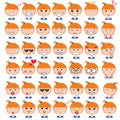 Illustration of cute girl faces showing different emotions. Joy, sadness, anger, talking, funny, fear, smile. Isolated Royalty Free Stock Photo