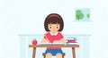Girl Studying, Education Concept, School Illustration Royalty Free Stock Photo