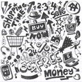 Cute hand drawn doodles ,Hand drawn set of shopping doodles with lettering