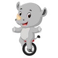 Cute happy rhino riding unicycle Royalty Free Stock Photo