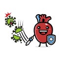 cute heart cartoon character fighting virus with sword