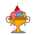 The illustration of cute ice cream doodles in golden cup Royalty Free Stock Photo