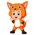 Cute kids cartoon wearing fox costume