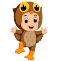 Cute kids cartoon wearing owl bird costume