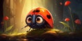 Illustration of a cute ladybug close-up, using cartoon technique. Generative AI Royalty Free Stock Photo