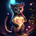 Fossa hugging heart Illustration of a cute lemur holding a heart in its paws generative AI animal ai