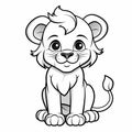 Illustration of a cute lion cub in black and white coloring, generative ai Royalty Free Stock Photo