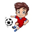 Cute little boy cartoon playing football Royalty Free Stock Photo