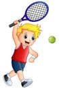 Cute little boy playing tennis on a white background Royalty Free Stock Photo