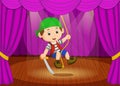 Cute little boy wearing pirate costume on stage Royalty Free Stock Photo