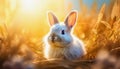 illustration of a cute little brown rabbit in a sunlit field Royalty Free Stock Photo