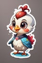 Illustration of cute little chicken rooster cartoon character in sticker style Royalty Free Stock Photo