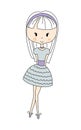 Illustration of a Cute Little Doll Girl with Flower. Design Dress
