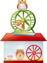 Illustration of cute little hamsters on hamster wheels