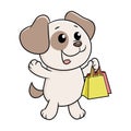 Puppy with shopping bags