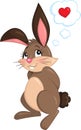 An illustration of a cute little rabbit, shy and in love, in color, perfect for children`s book or a Valentine`s Day card
