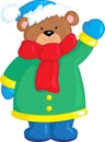 Illustration of a cute little teddy bear, in color, in winter time, ideal for children`s book or Christmas card