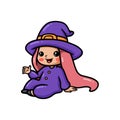 Cute little witch girl cartoon sitting Royalty Free Stock Photo