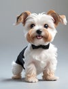 Cute and happy little yorkshire terrier dog smiling to the camera