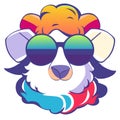 Illustration of a cute llama wearing sunglasses and rainbow colors. generative AI