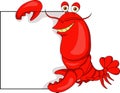 Cute Lobster Cartoon With Blank Sign