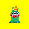 Illustration of a cute, lovely monster character. Vector. Mascot for the company. Abstract creature. Character is isolated on a ye Royalty Free Stock Photo