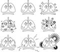 Illustration of a cute lung and diaphragm outline set