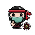 The cute male cartoon character becomes a ninja wearing ninja costumes and health masks against the virus