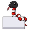 Cute milk snake cartoon with blank sign