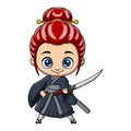 Cute ninja girl cartoon holding a sword Royalty Free Stock Photo