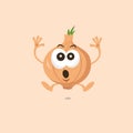 Illustration of cute onion scared mascot isolated on light background