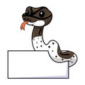 Cute oreo pied ball python cartoon with blank sign Royalty Free Stock Photo