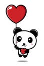 Cute panda animal cartoon character flying with a love shaped balloon Royalty Free Stock Photo