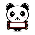 Cute panda animal cartoon character holding a cloth roll filled with text on Chinese New Year
