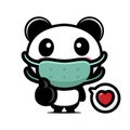 Cute panda animal cartoon characters wearing masks against the virus