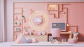 illustration of a cute pastel colored child room
