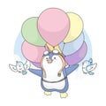 Illustration of Cute Penguin can Fly with birds and use balloon