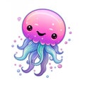 Illustration with a cute pink jellyfish on a white background Royalty Free Stock Photo